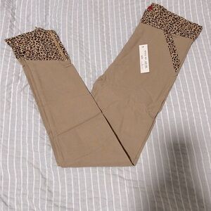 Leopard Print Accent Tan Pants